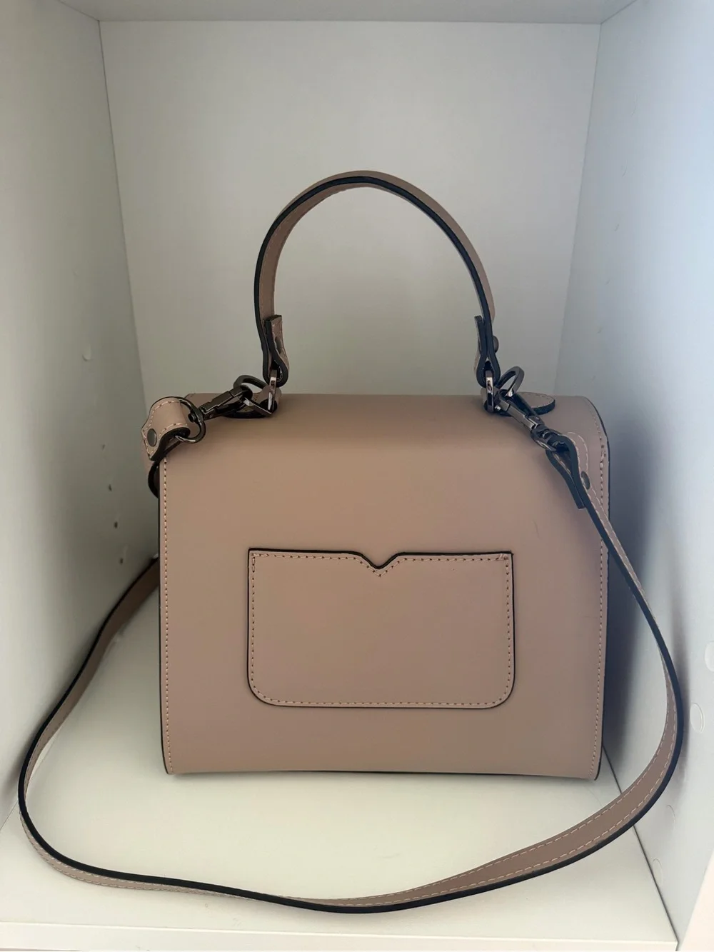 Top-Handle Nude Taupe Leather Satchel top handle stylish work bag.